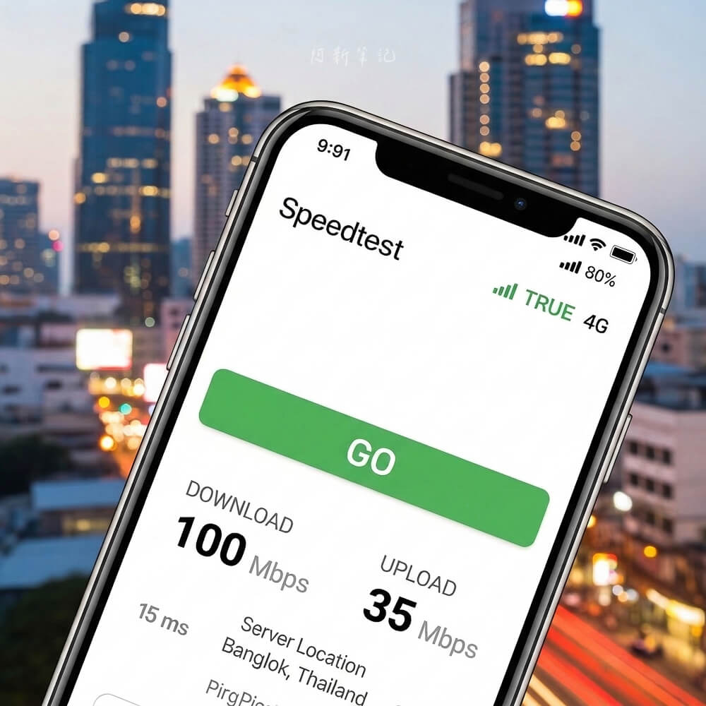 泰國 TRUE Move H eSIM Speedtest 測速截圖,曼谷市區實測網速