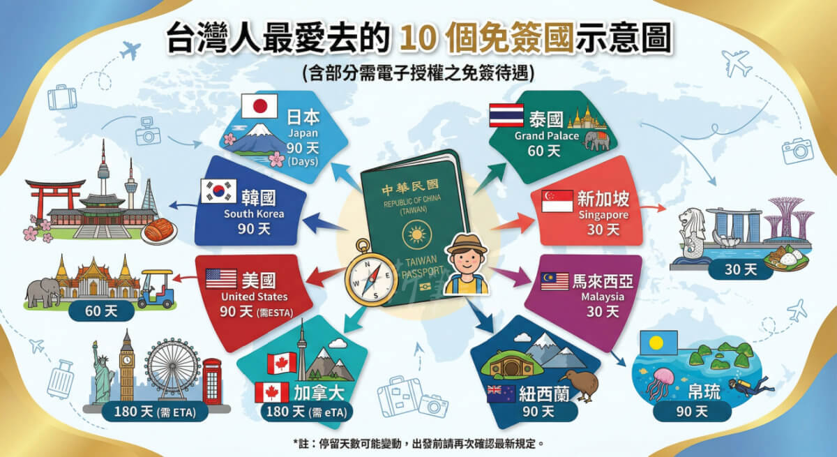台灣免簽國家 2026 護照免簽完整清單