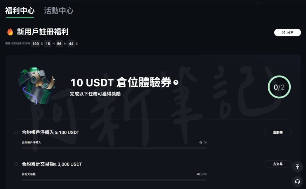 Ourbit 新手體驗金活動畫面